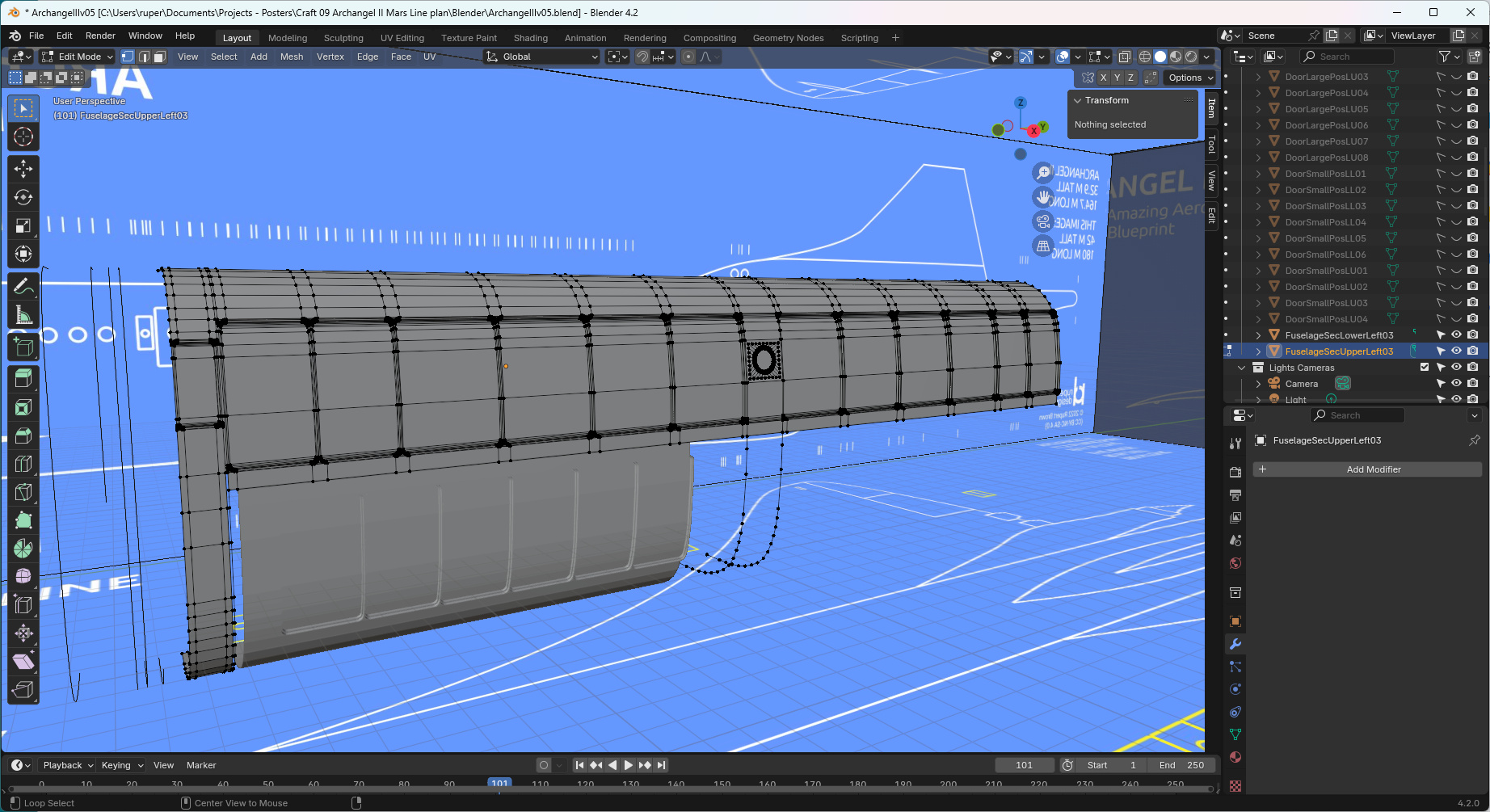 Building the top and bottom half of the fuselage separately, following a common profile shape.