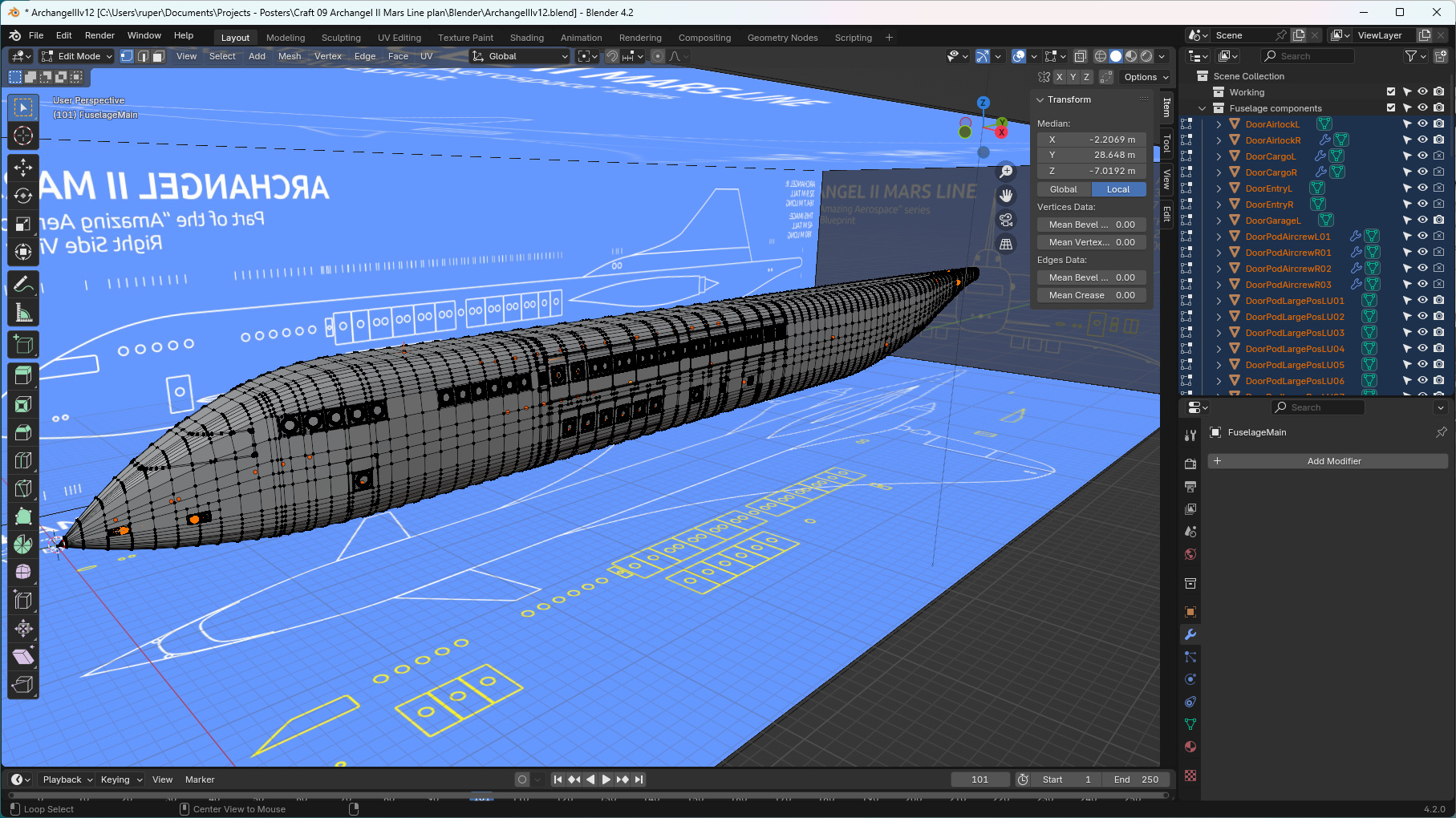 The tail incorporated into the fuselage.