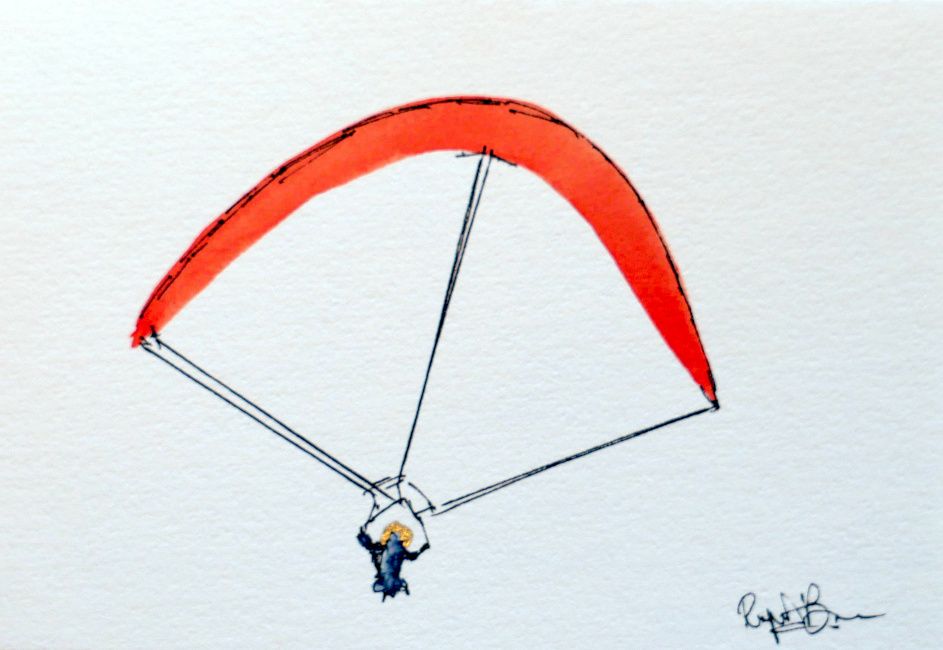 Paraglider launching from Bob's Peak, Queenstown, New Zealand.