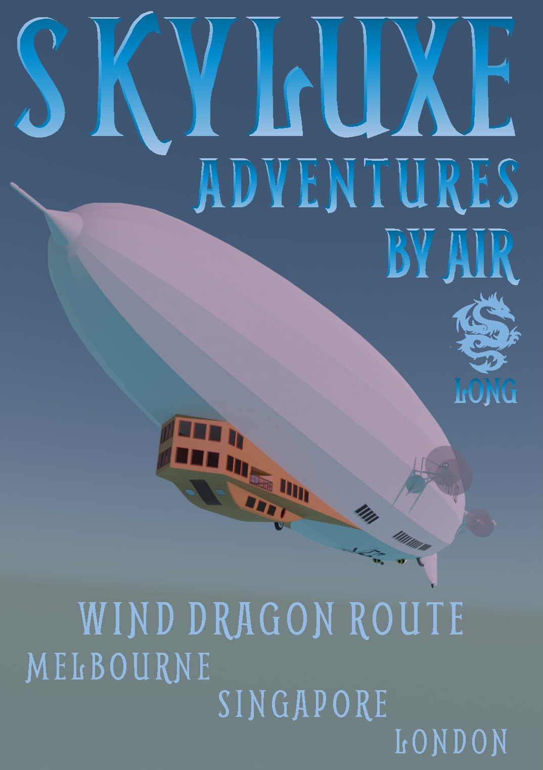 Skyluxe Dreamship Adventures by Air proof of concept poster using a 3D rendered image.