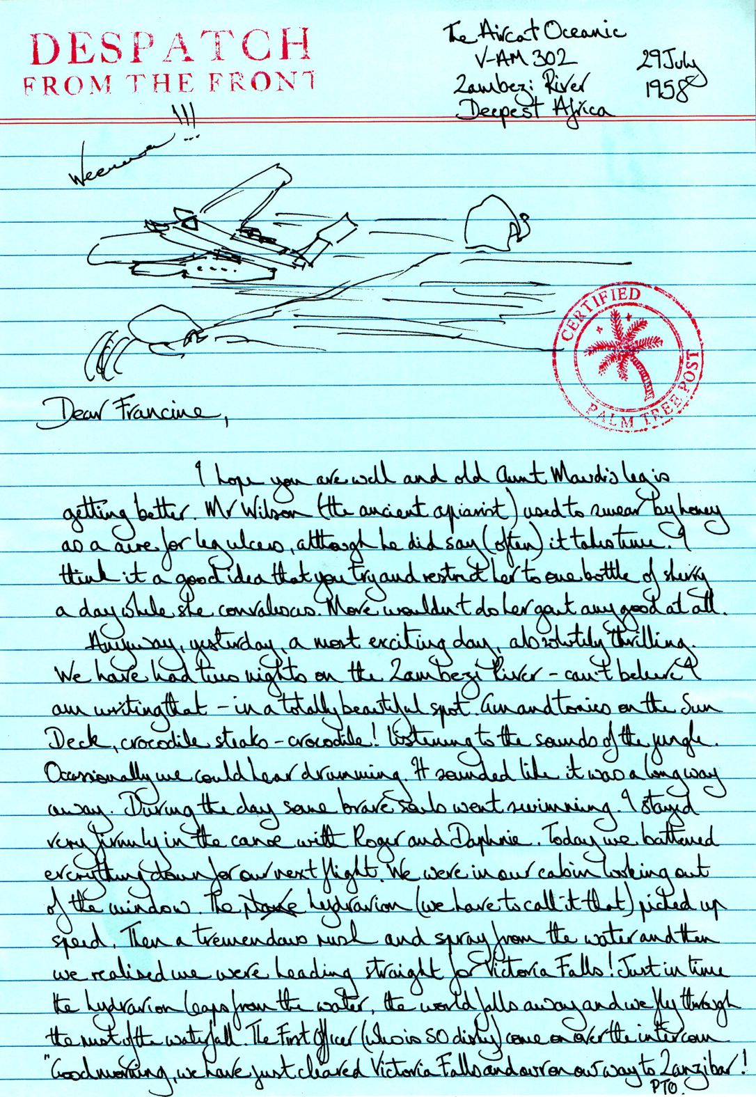 Passenger letter from an Aircat Oceanic tour