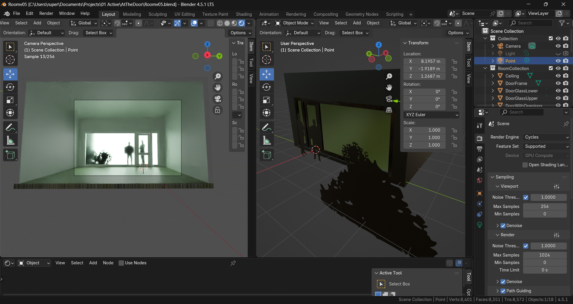 The Blender realisation of At the door.