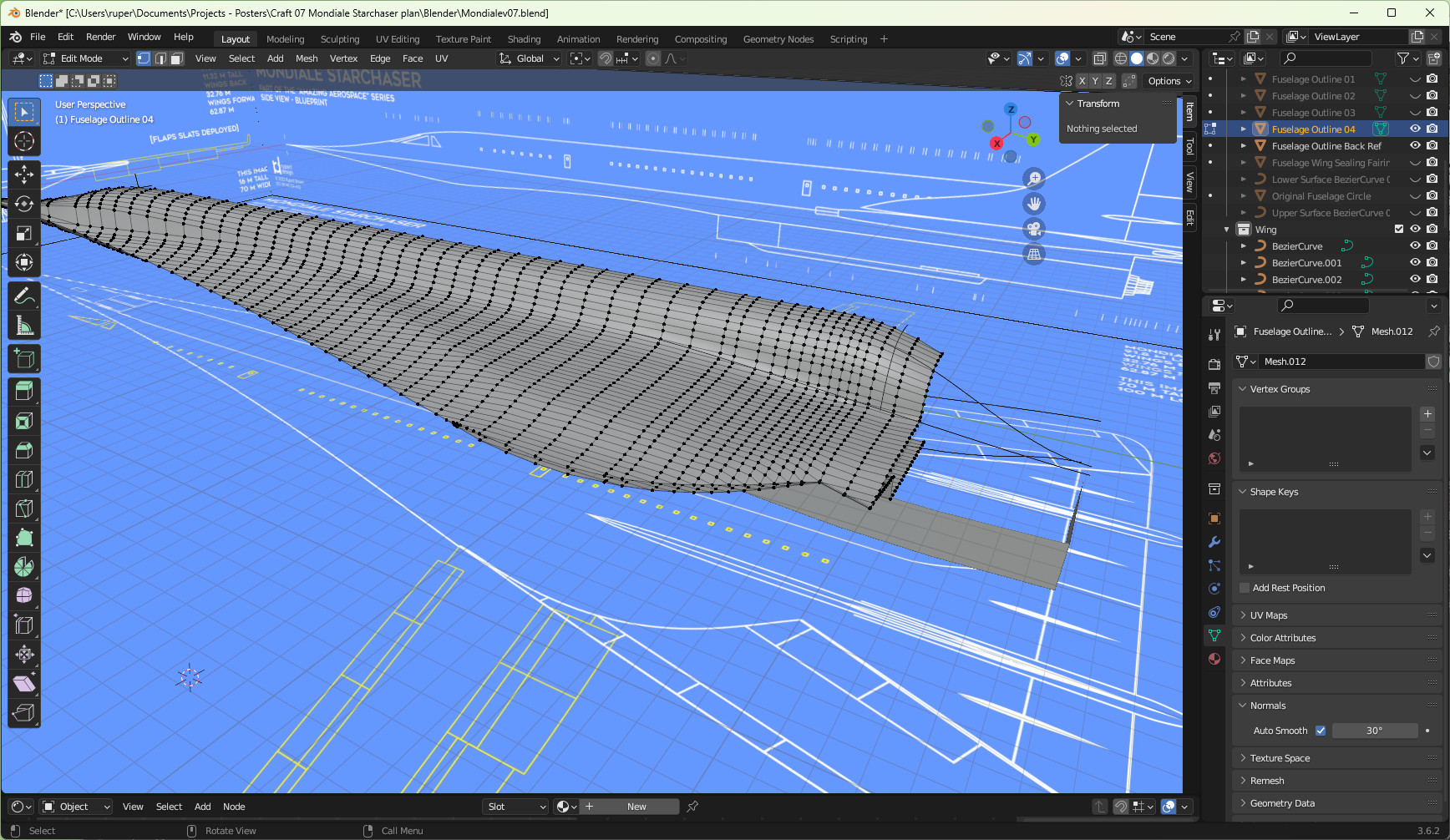 Resolving the geometry around the hole for the swing wing.